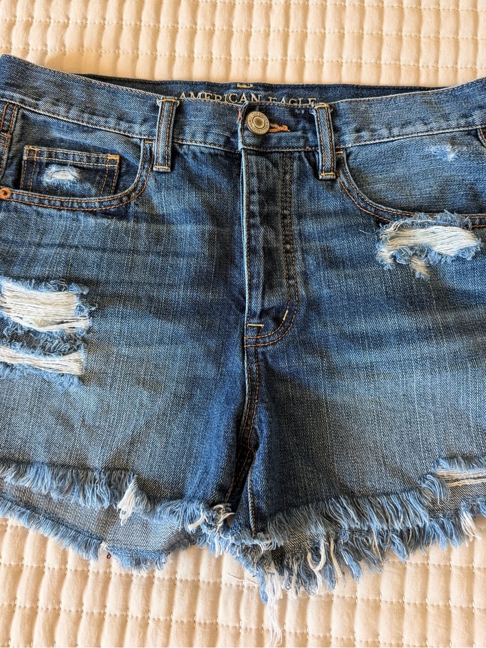 American Eagle Outfitters Blue Distressed Frayed Denim Shorts - Picture 2 of 7
